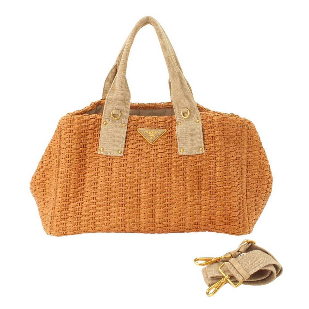 Prada tote bag raffia Straw Tan basket beige